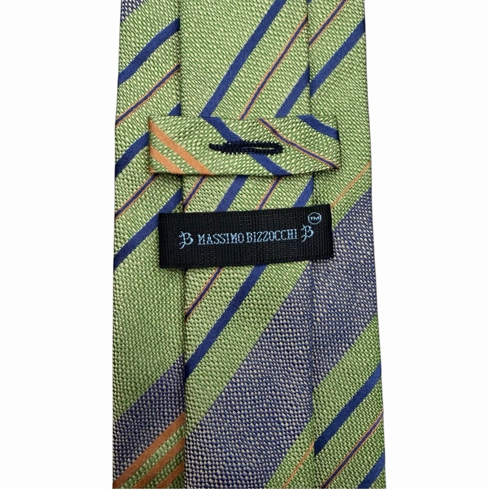 Massimo Bizzocchi Mens Tie Green Multicolor Striped Jacquard Silk 3 7/8" x 61.5"